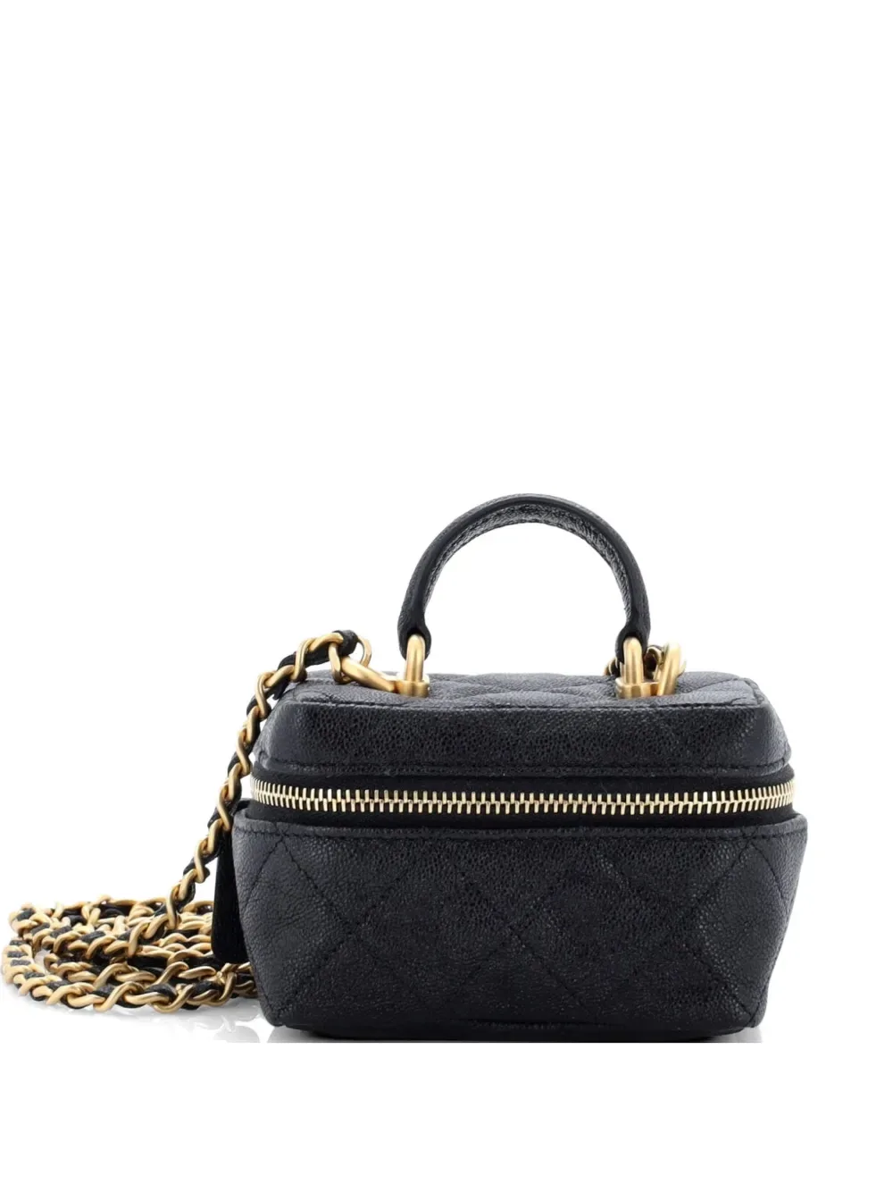 Top Handle Zip Around Vanity Case with Chain Quilted Caviar Mini clutch bag -