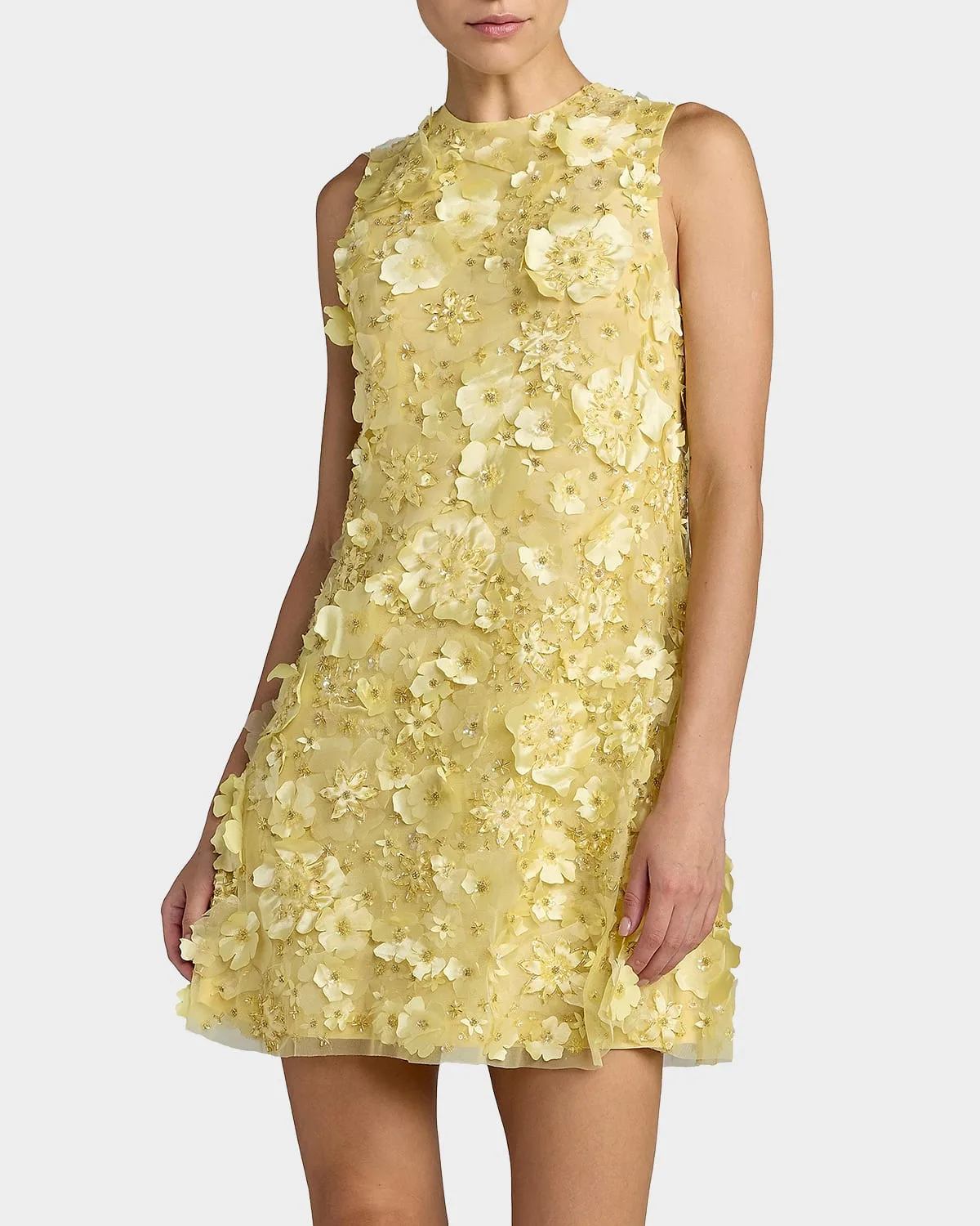 Floral-Embellished Mesh Trapeze Minidress