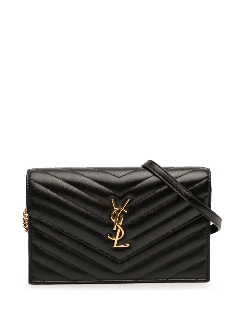 2004 Chevron Leather Cassandre Envelope Chain Wallet crossbody bag -