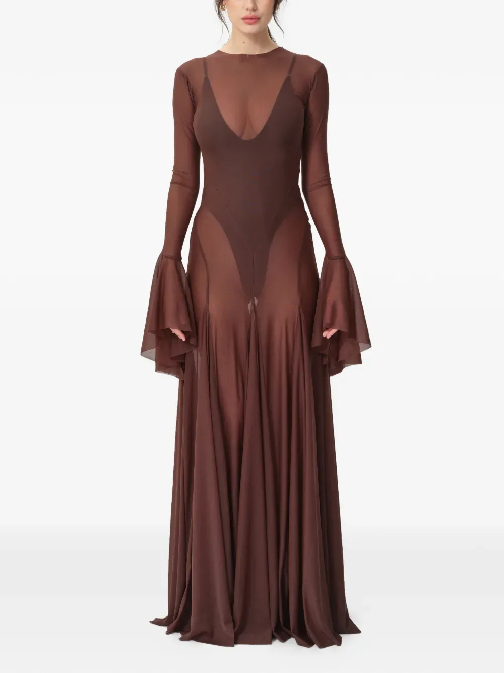Sienna flared-sleeve maxi dress - by CONCEPTO