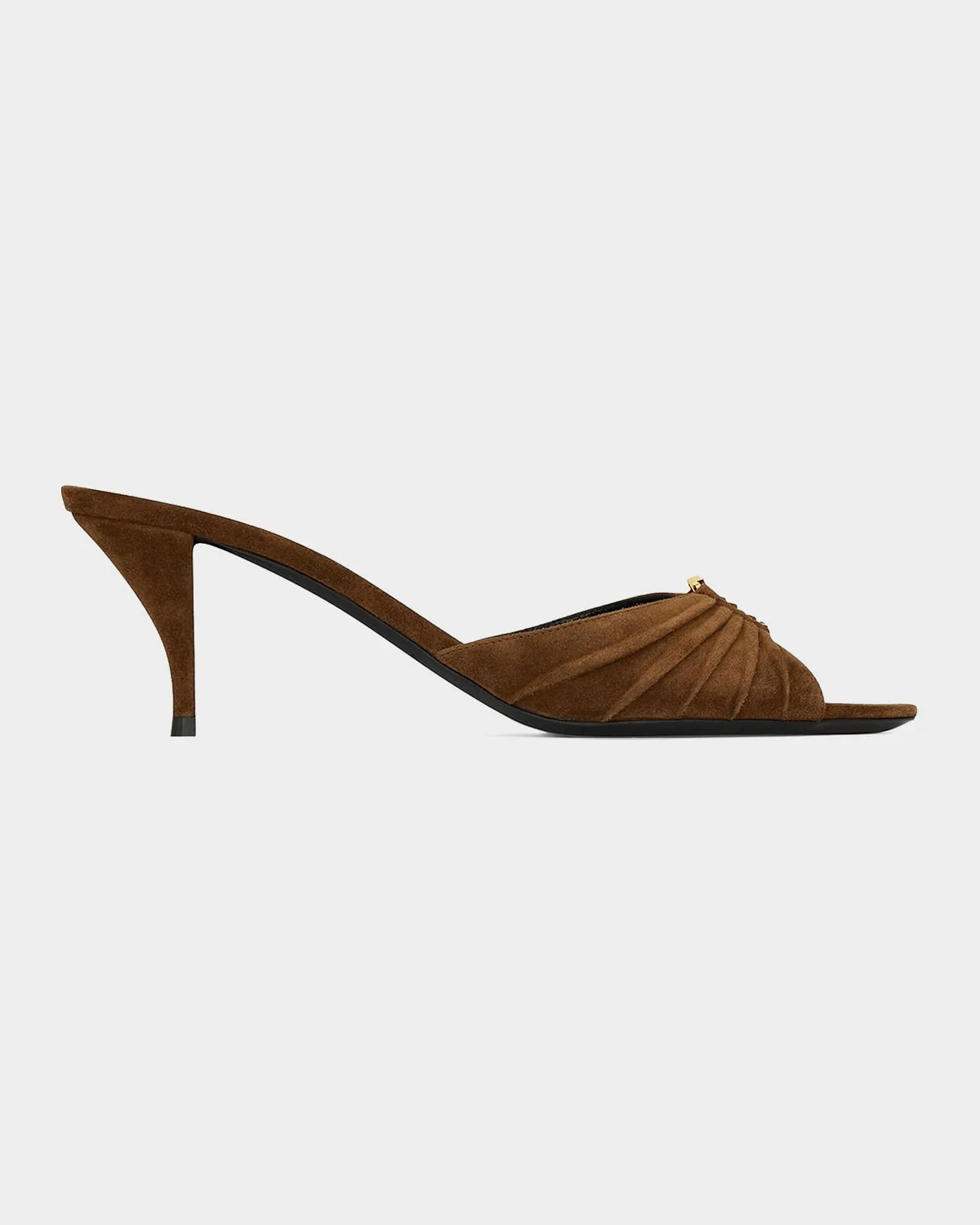 60mm Babylone YSL Ruched Suede Mule Sandals