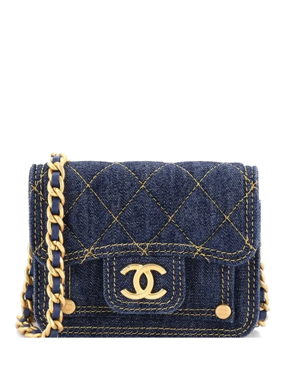 Double You CC Flap with Chain Quilted Denim clutch bag -