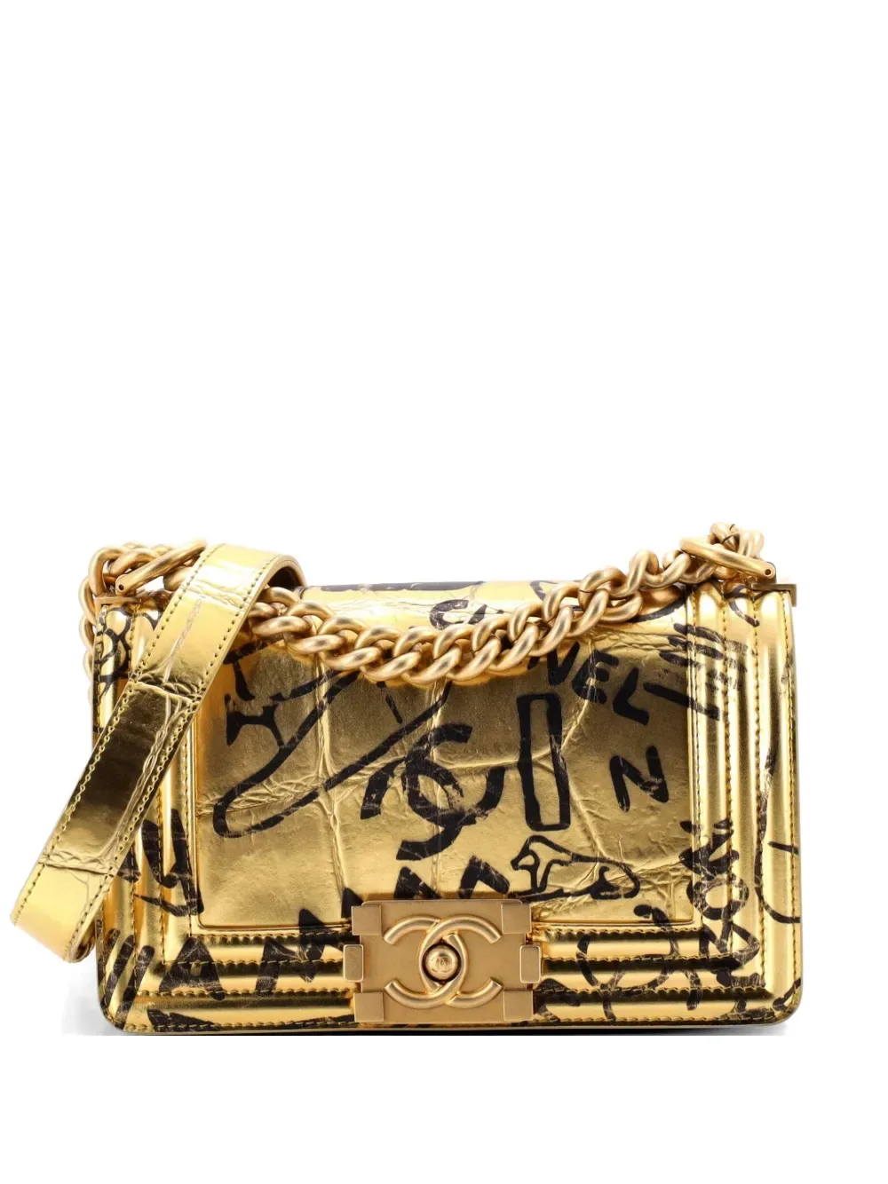 Boy Flap Bag Graffiti Crocodile Embossed Calfskin Small shoulder bag -
