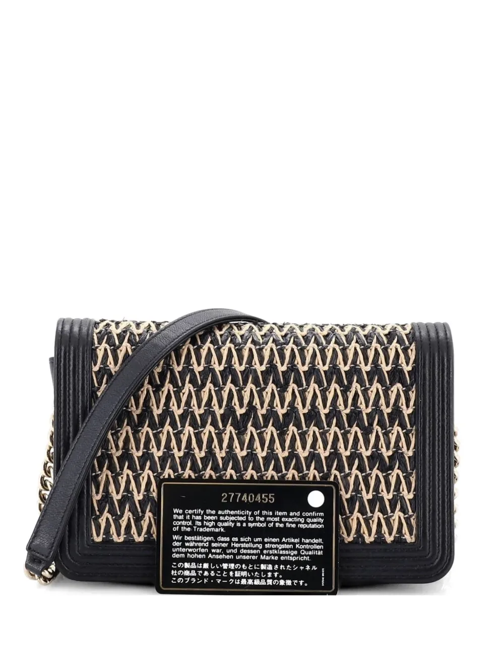 Boy Wallet on Chain Chevron Woven Raffia and Leather shoulder bag -