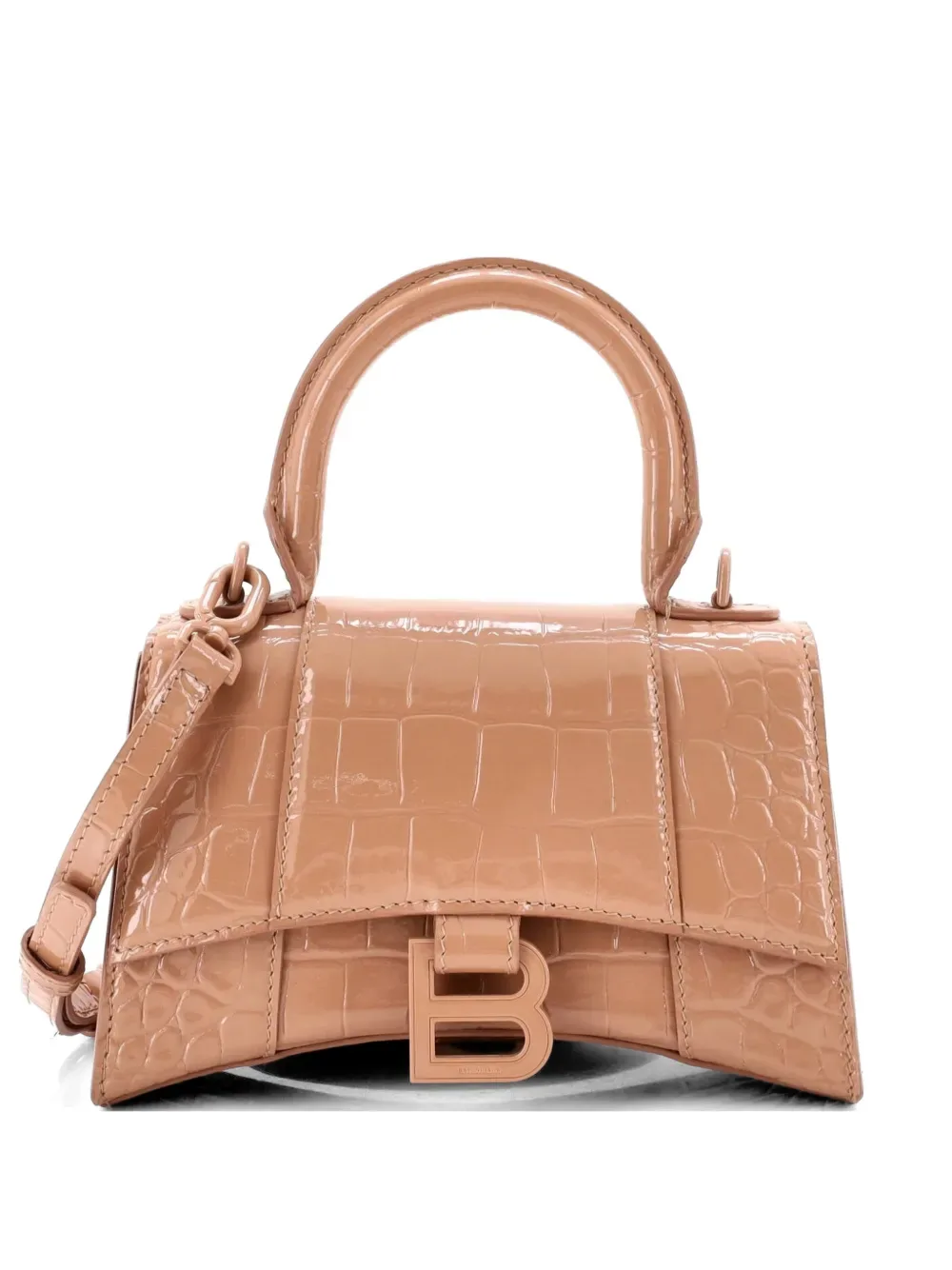 Hourglass Top Handle Bag Crocodile Embossed Leather XS satchel -