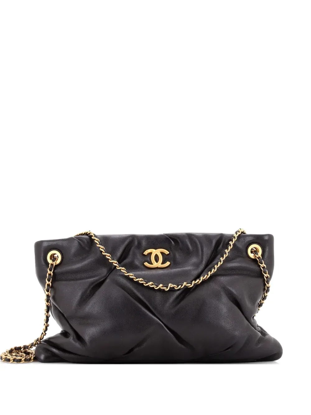 CC Chain Ruched Quilted Lambskin Large shoulder bag -