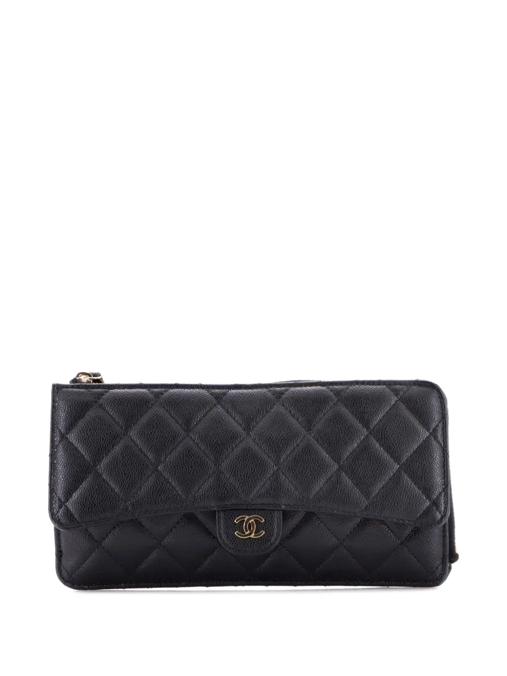 CC Classic Flap Zip Wallet Quilted Caviar Long small wallets -