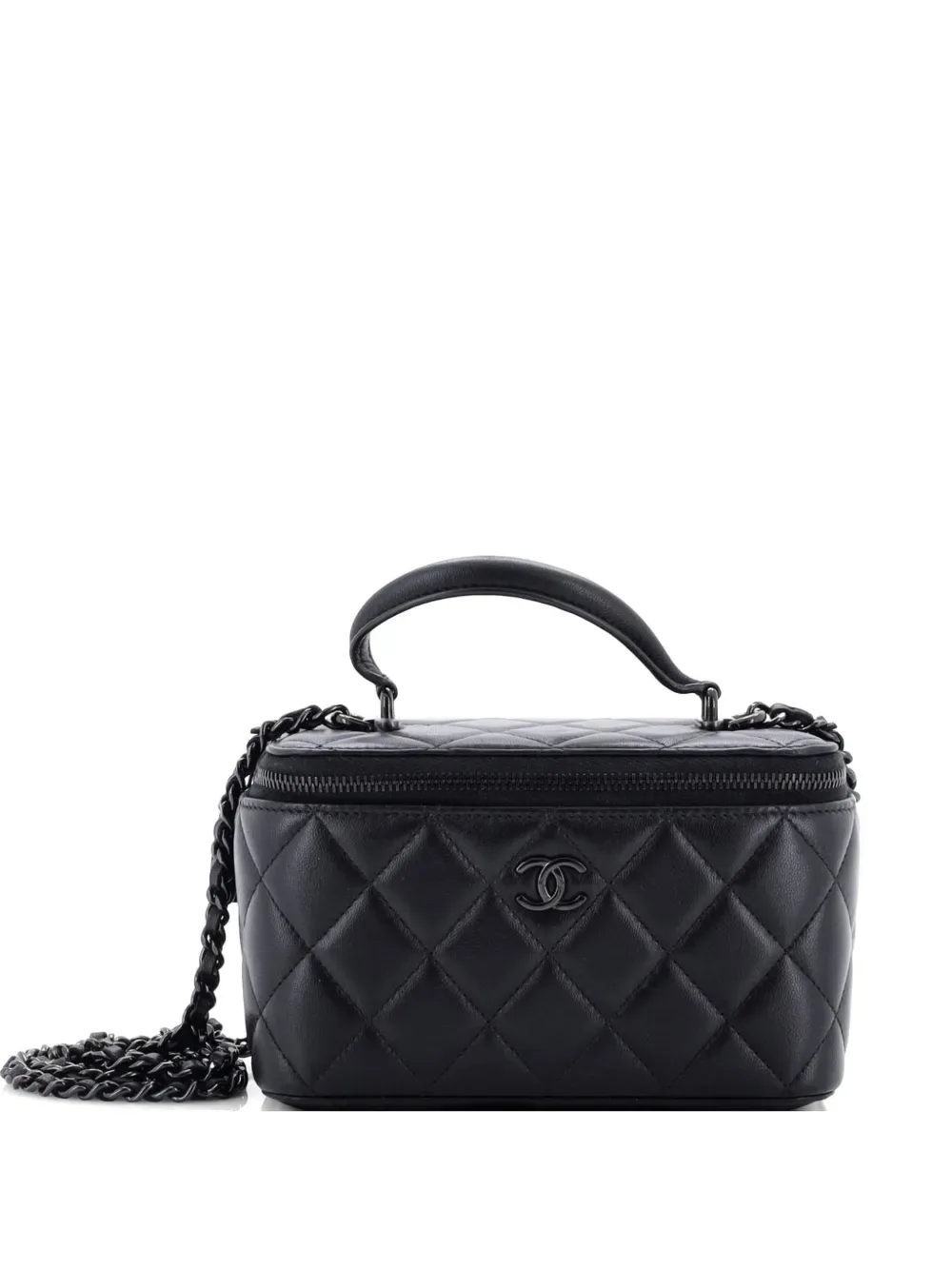 So Black Top Handle Vanity Case with Chain Quilted Lambskin Small crossbody bag