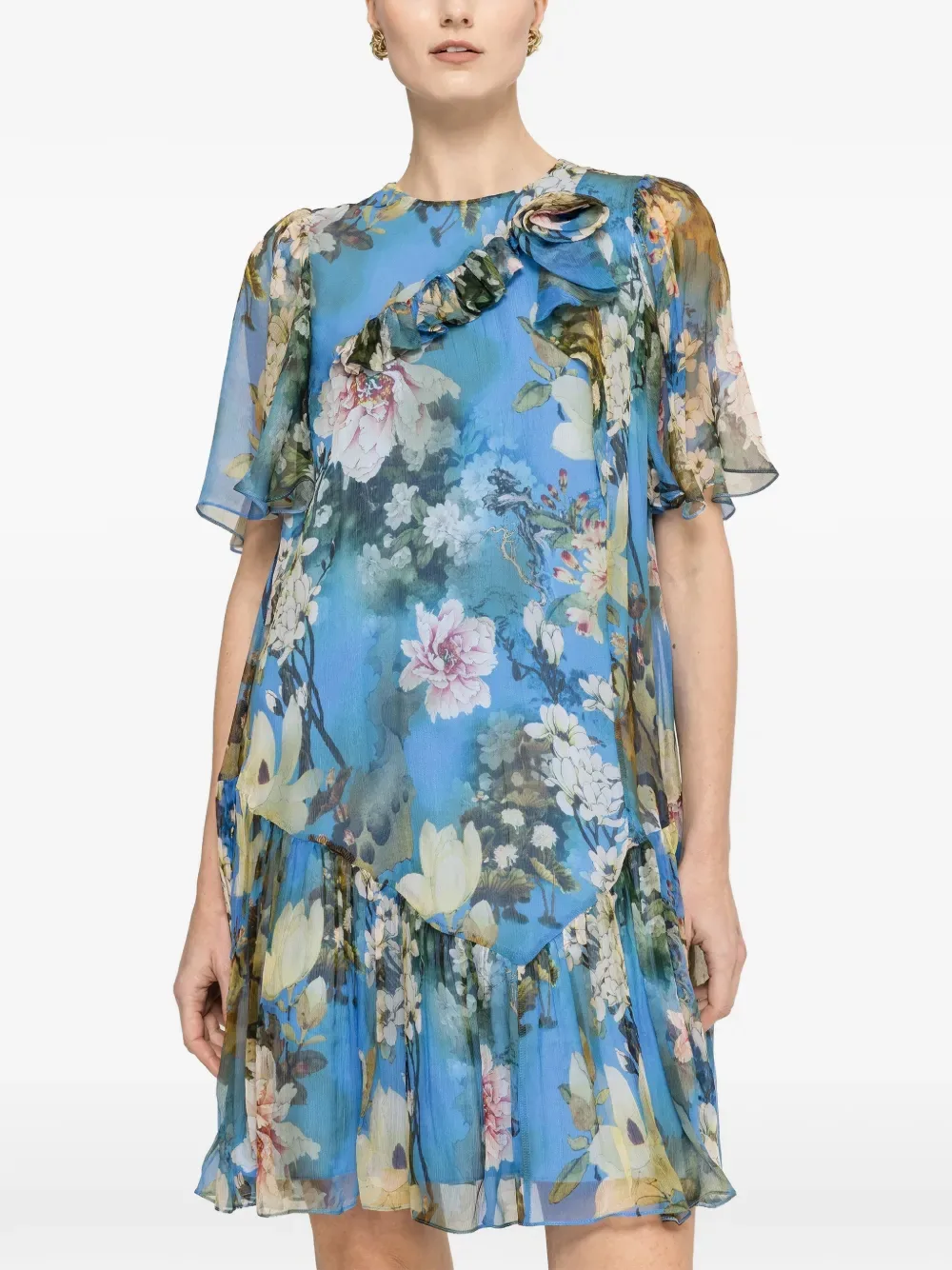 floral ruffled silk mini dress -