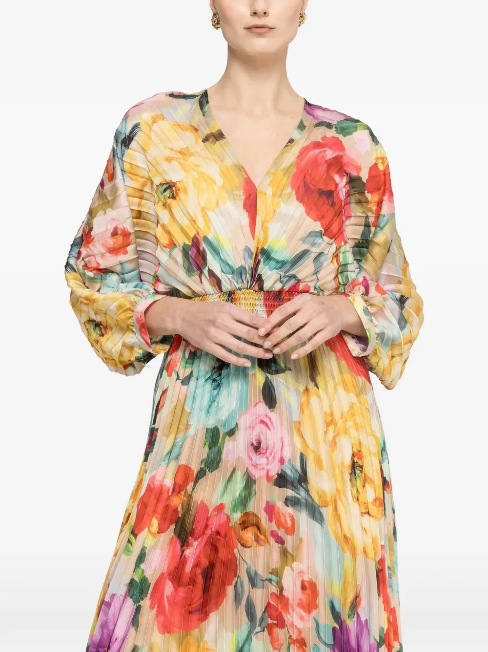 pleated printed midi dress -