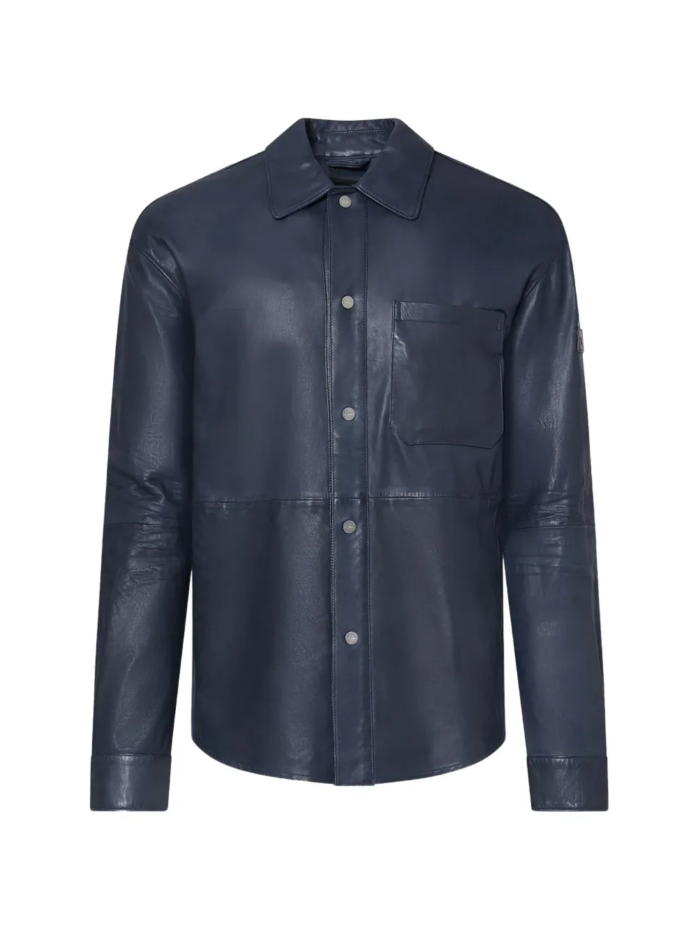 chest-pocket leather overshirt -