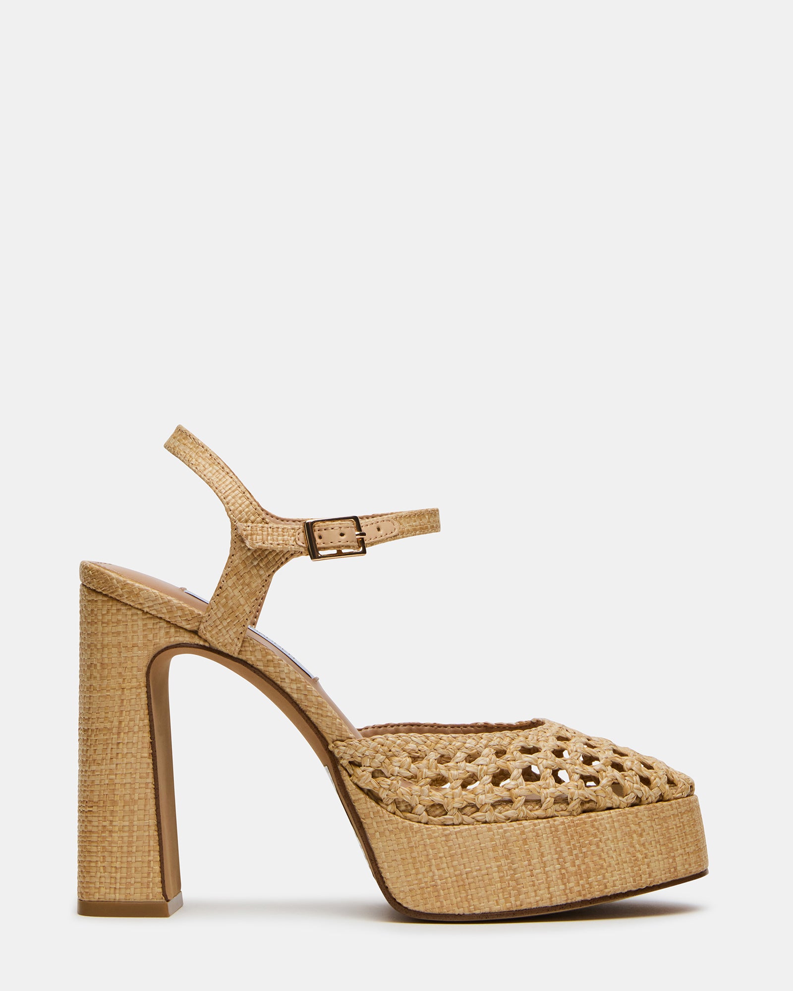 Lexie Raffia Block Heels - Leather