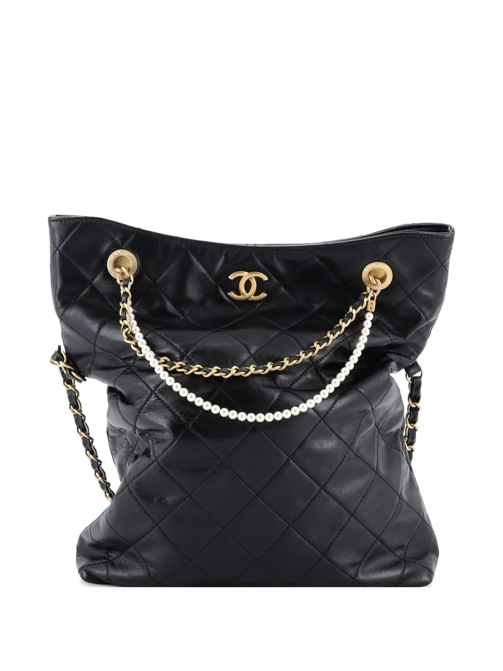Pearl Strap Fold Over Shopping Tote Quilted Calfskin Medium shoulder bag -