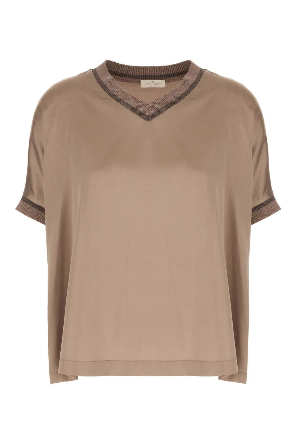 ribbed-trim V-neck blouse - by PANICALE