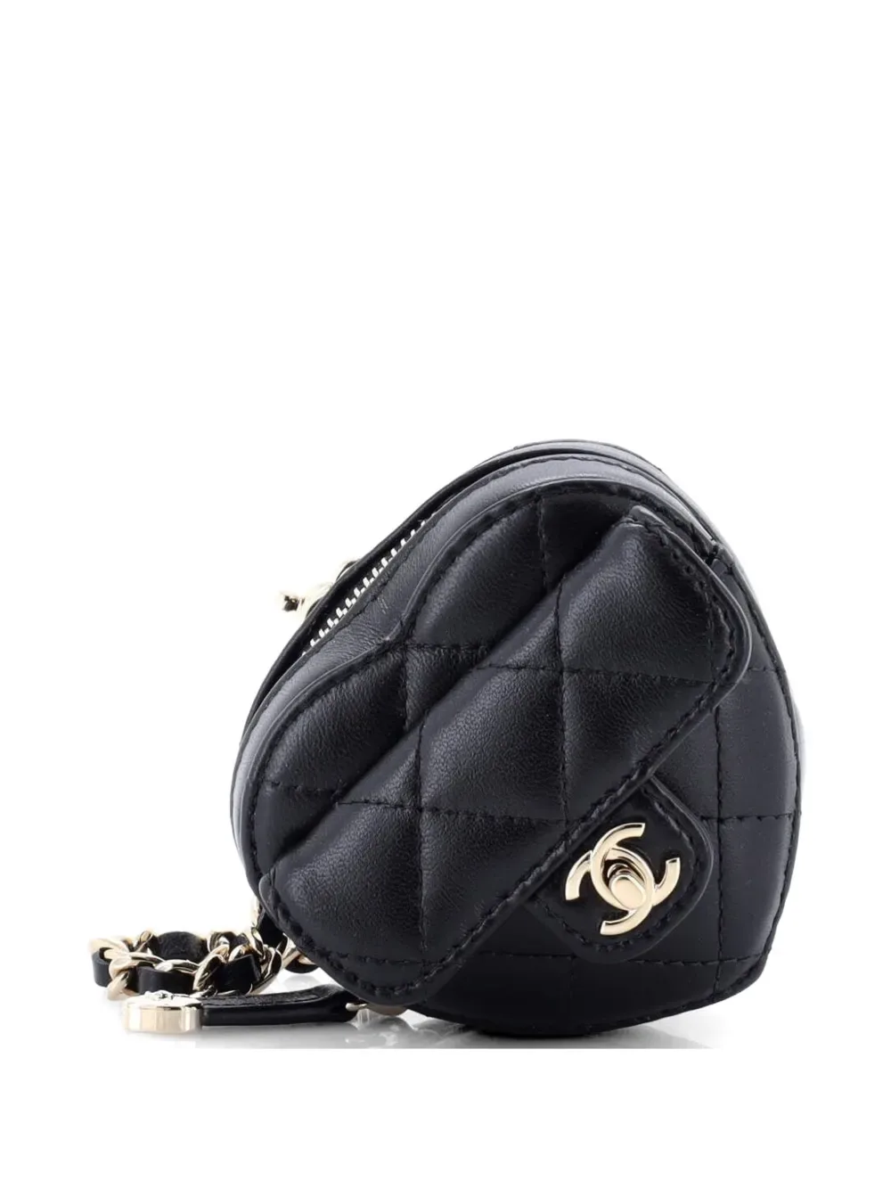 CC in Love Heart Chain Necklace Zip Coin Purse Quilted Lambskin clutch bag - by CHANEL Pre-Owned