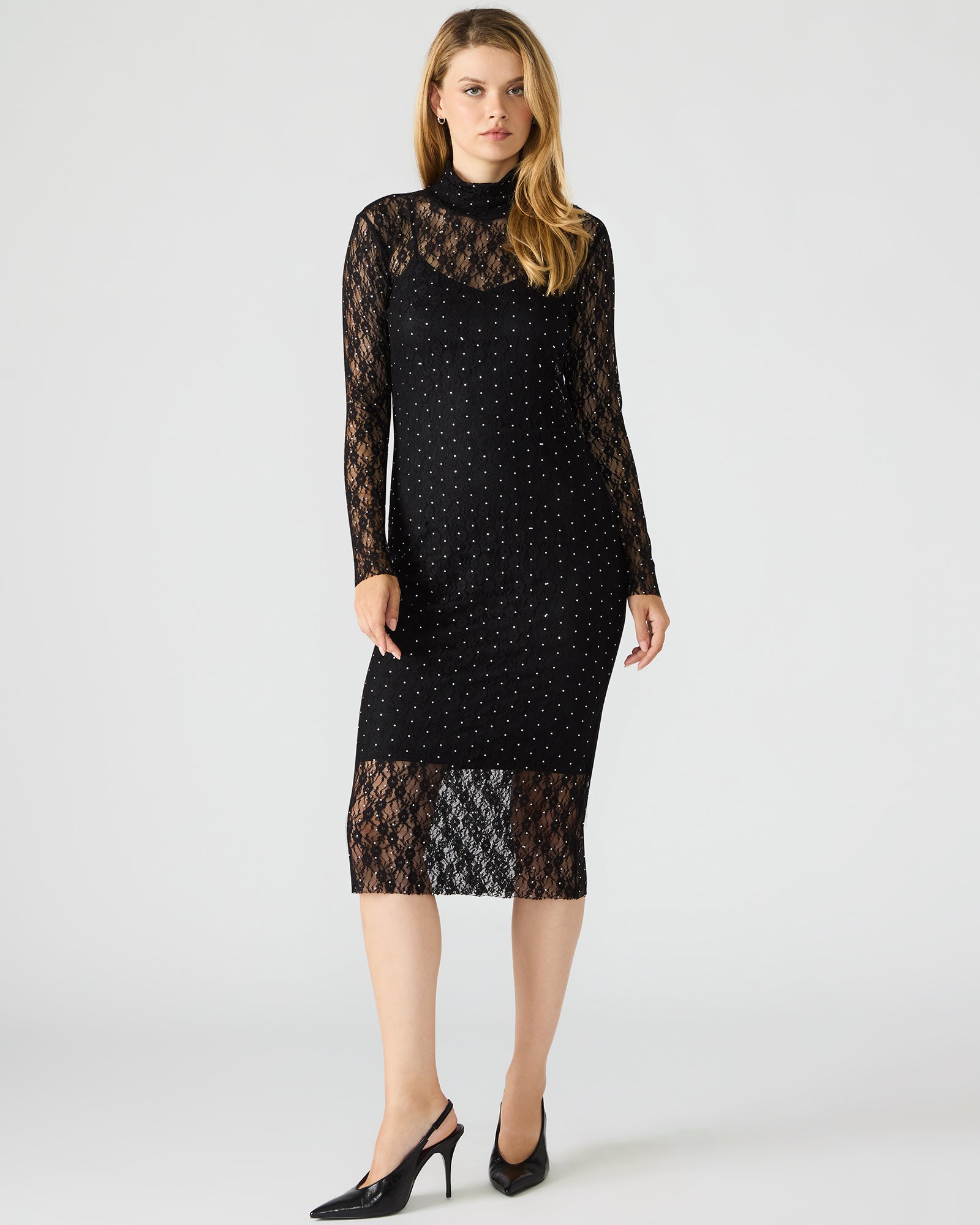 Vivienne Studded Lace Dress Long Sleeve Mesh Dresses - Nylon