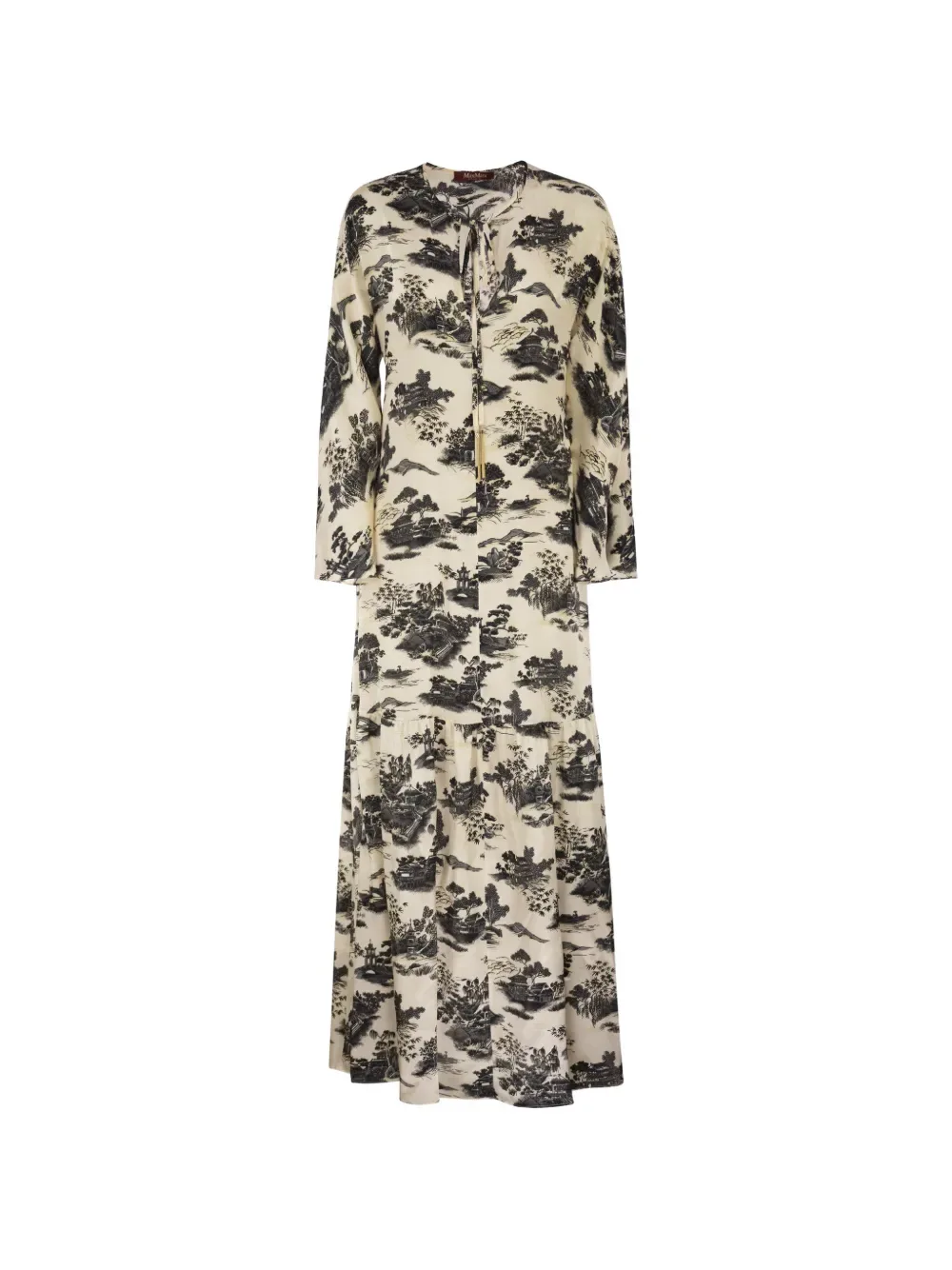 landscape-print drawstring maxi dress -