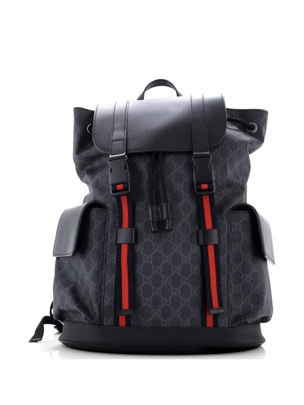 Double Pocket Buckle GG Coated Canvas Large backpack -