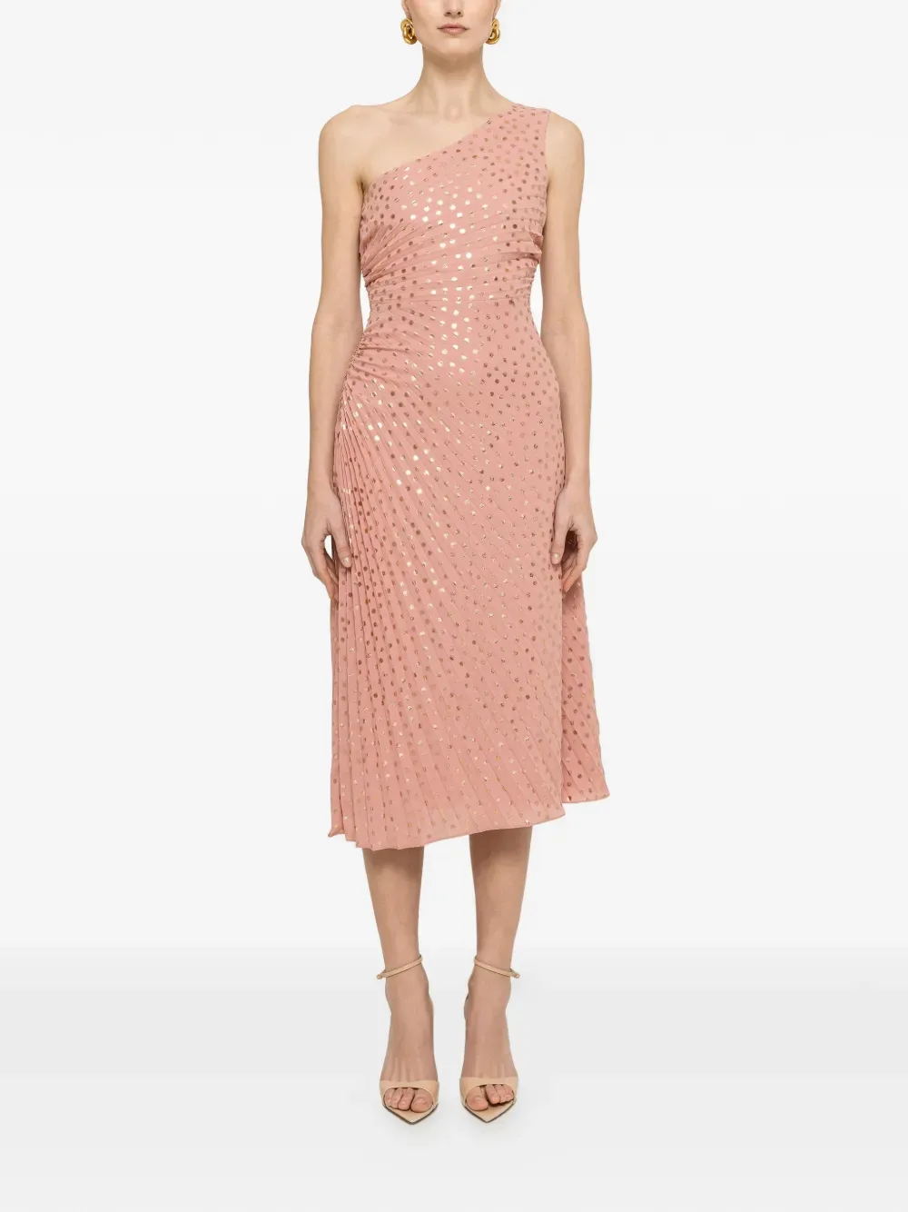 one-shoulder pleated midi dress -