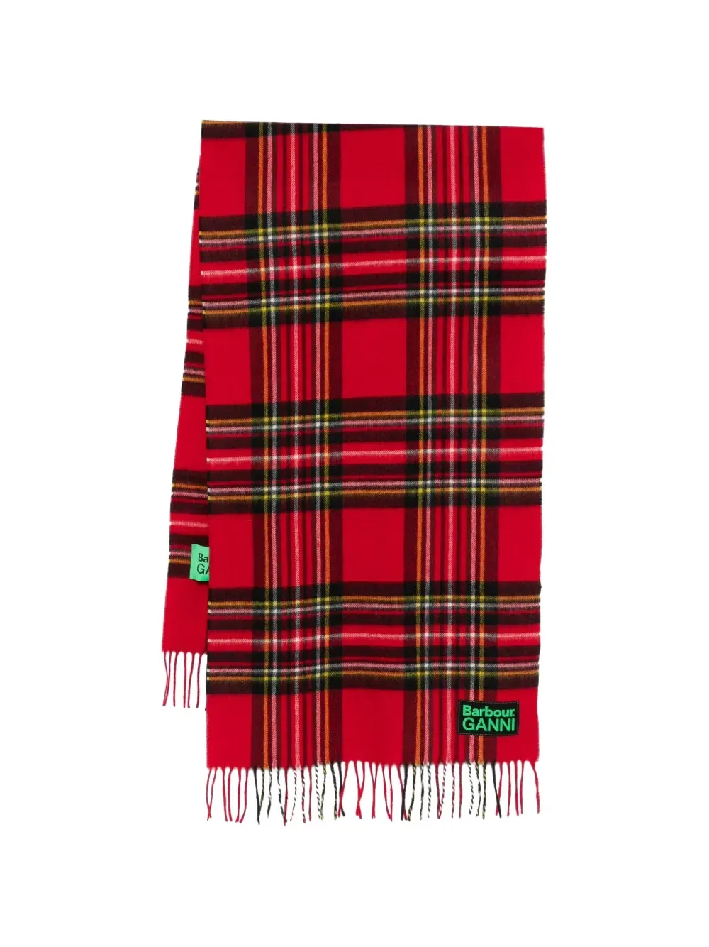 x GANNI check fringed scarf -