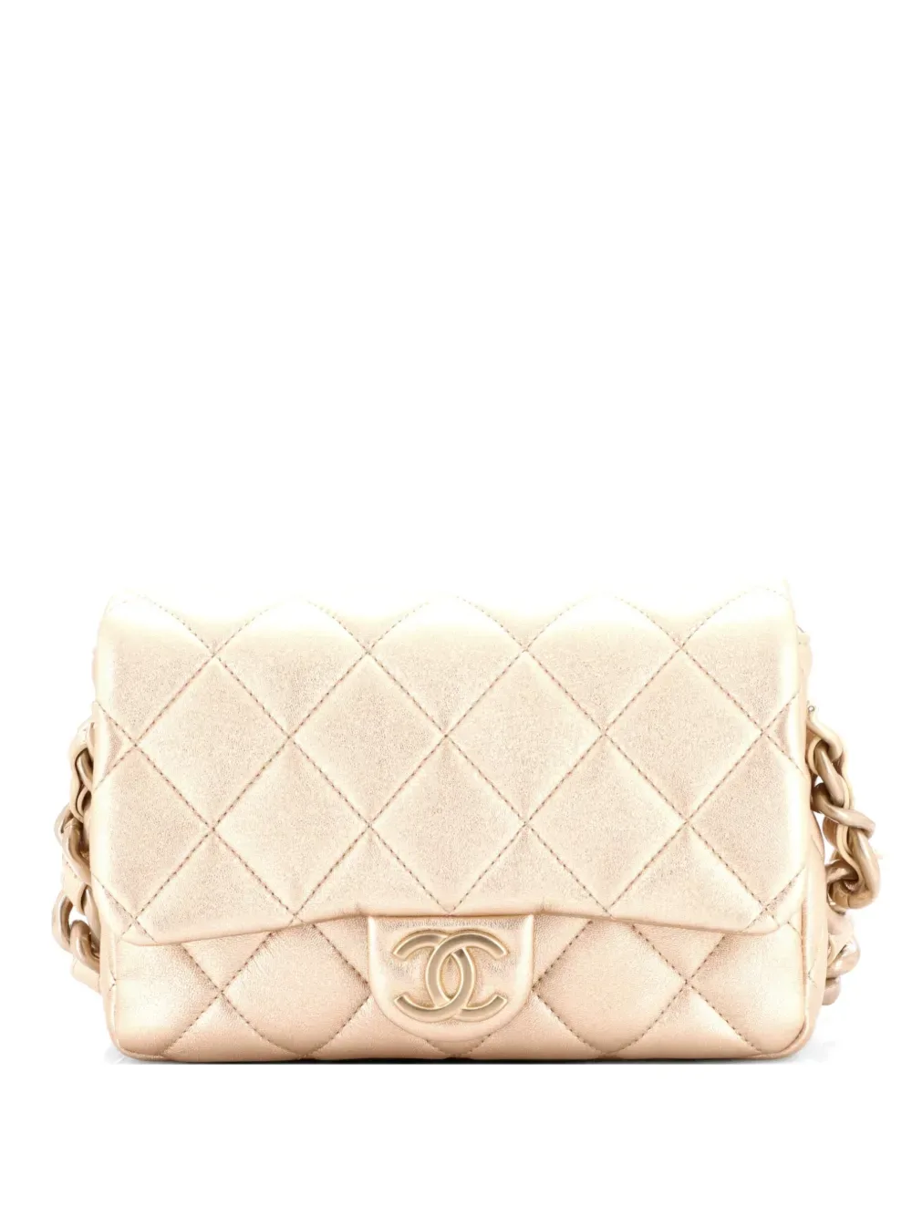 Chunky Chain CC Flap Bag Quilted Metallic Calfskin Small shoulder bag - by CHANEL Pre-Owned