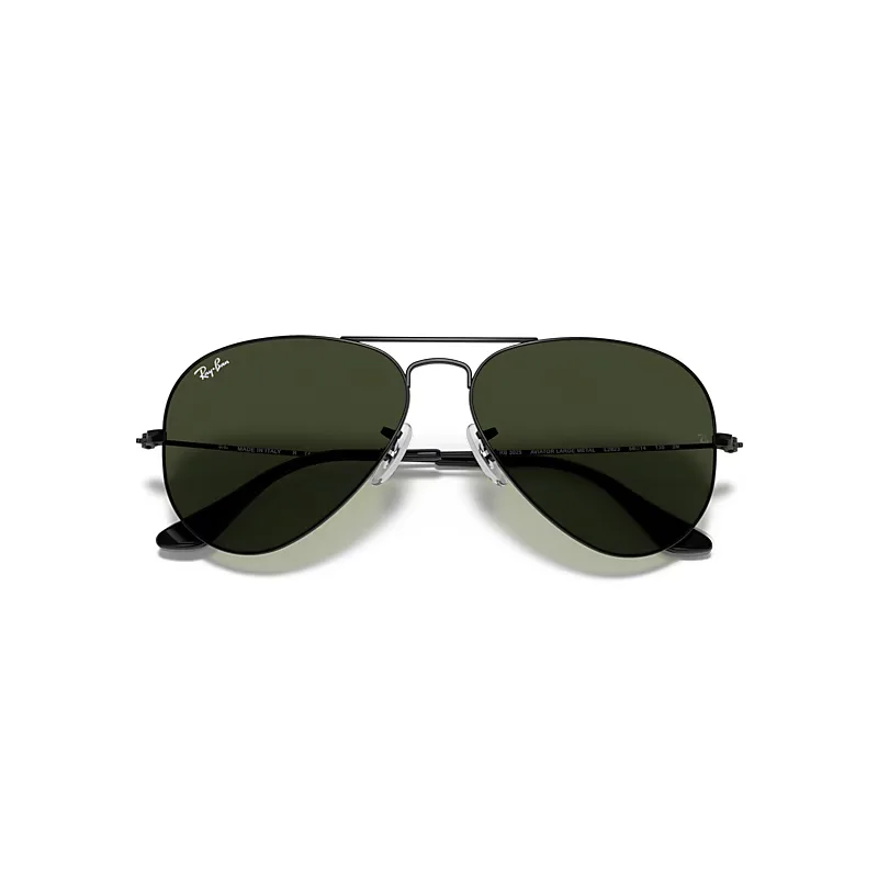 Aviator Classic Sunglasses Black Frame Green Lenses