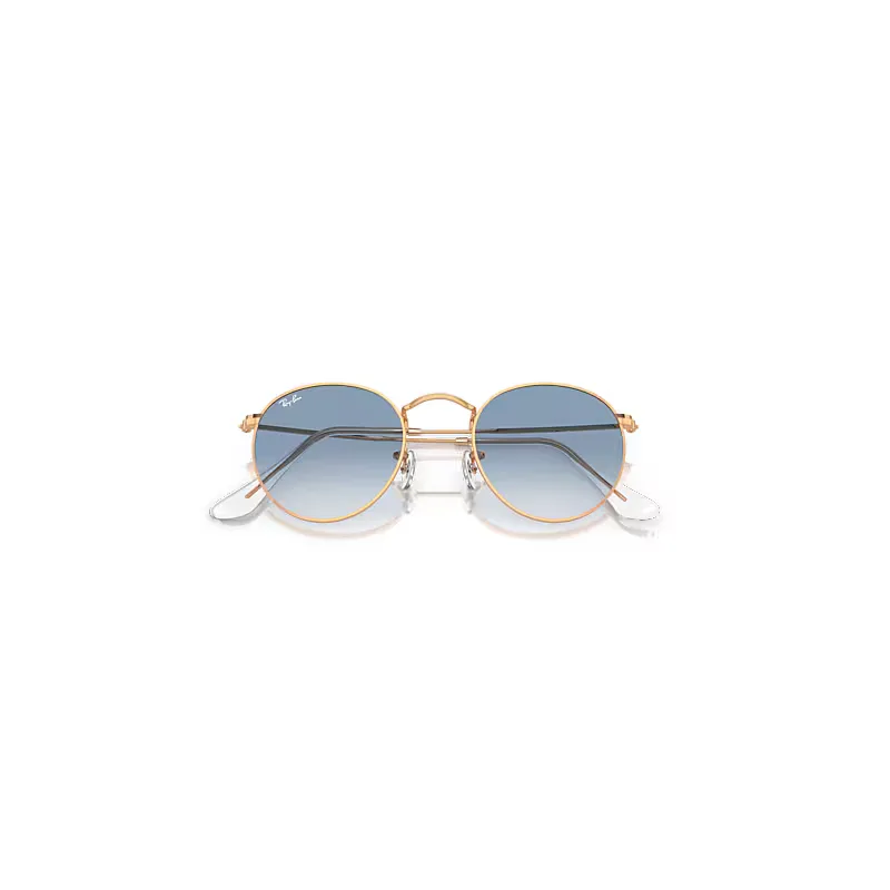 Round Metal Sunglasses Rose Gold Frame Blue Lenses