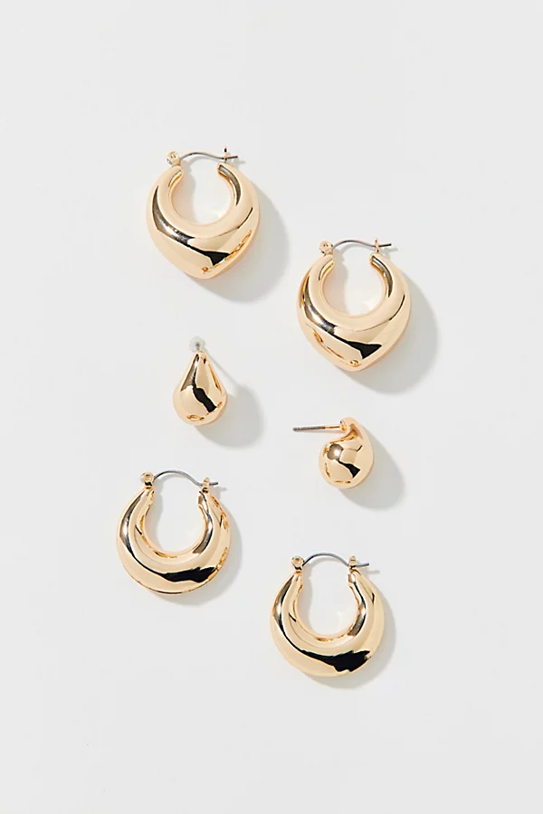 Oblong Chubby Hoop Earrings Set