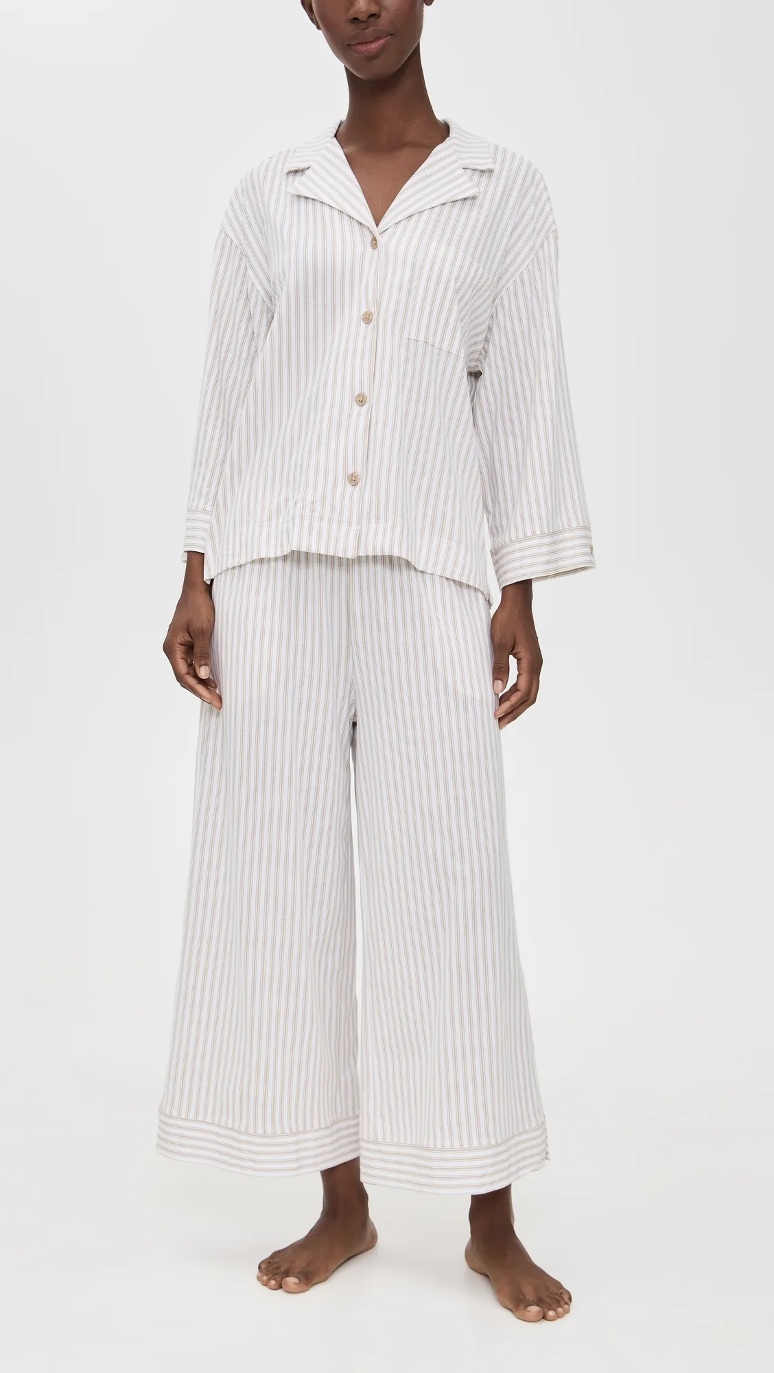 Pima Olivia Pajama Set in Camel Ticking Stripe