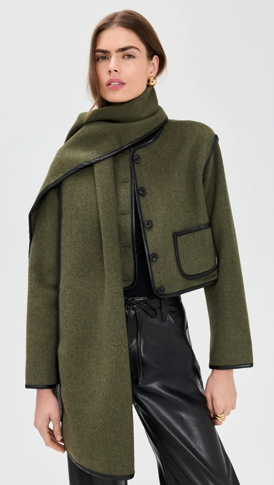 Faux Leather Trim Button Down Jacket by Moon River