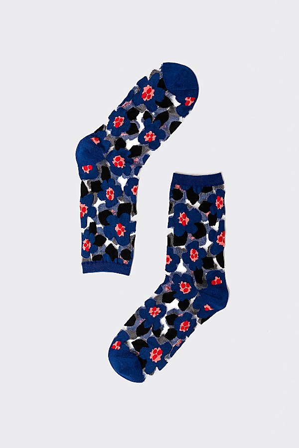Bold Blue Floral Sheer Sock