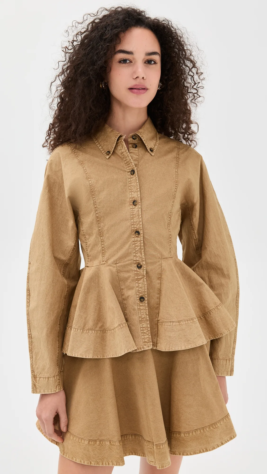 Washed Stretch Cotton Peplum Shirt