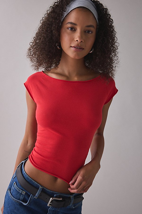 Cotton Compression Boatneck Cropped Tee Top