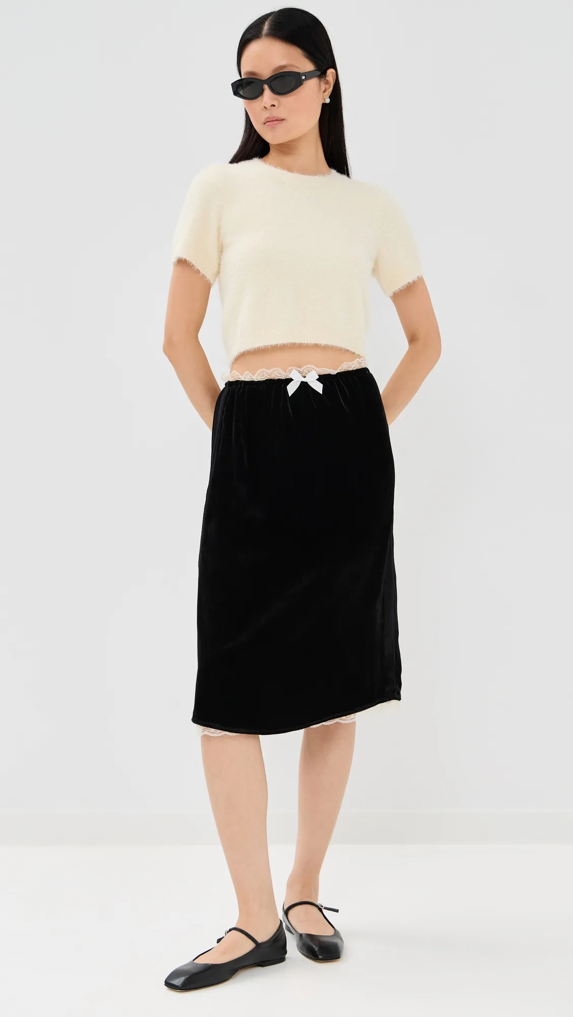 Celerie Lace Trim Velvet Slip Skirt