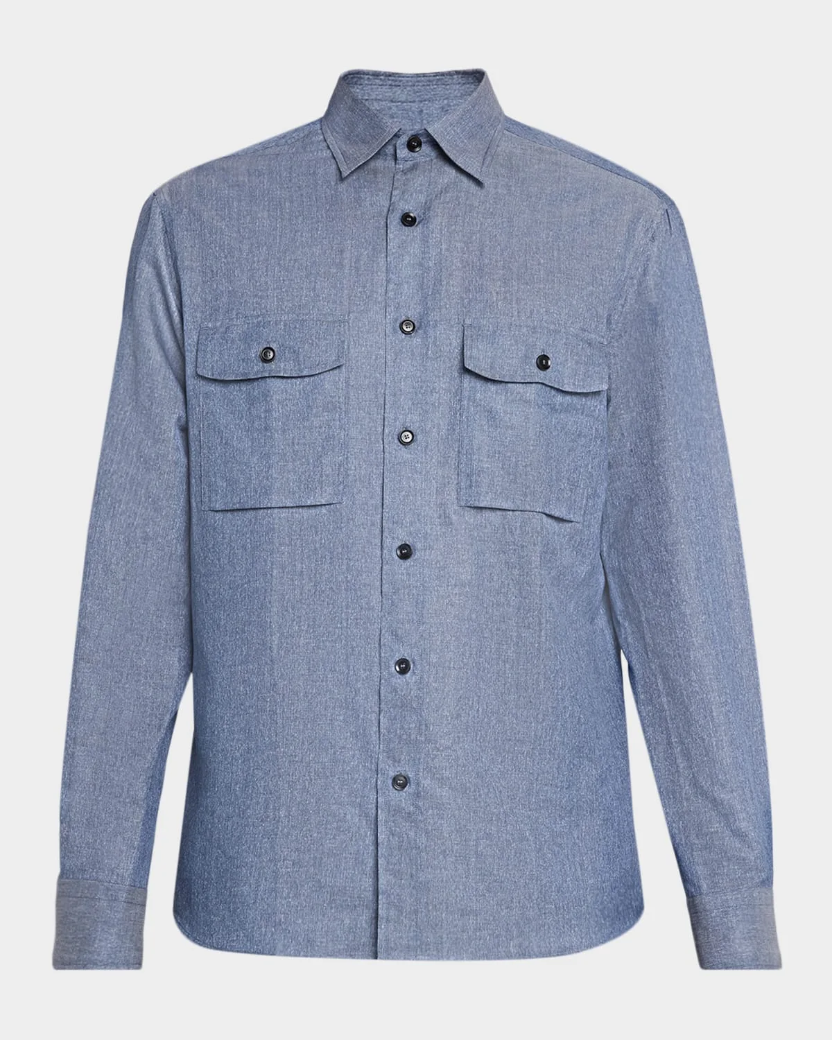 Cotton and Linen Flap-Pocket Military Shirt