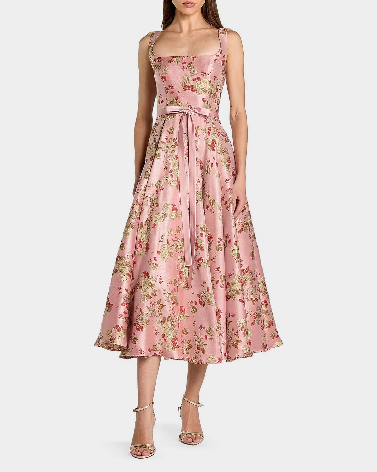 Floral Brocade A-Line Midi-Dress