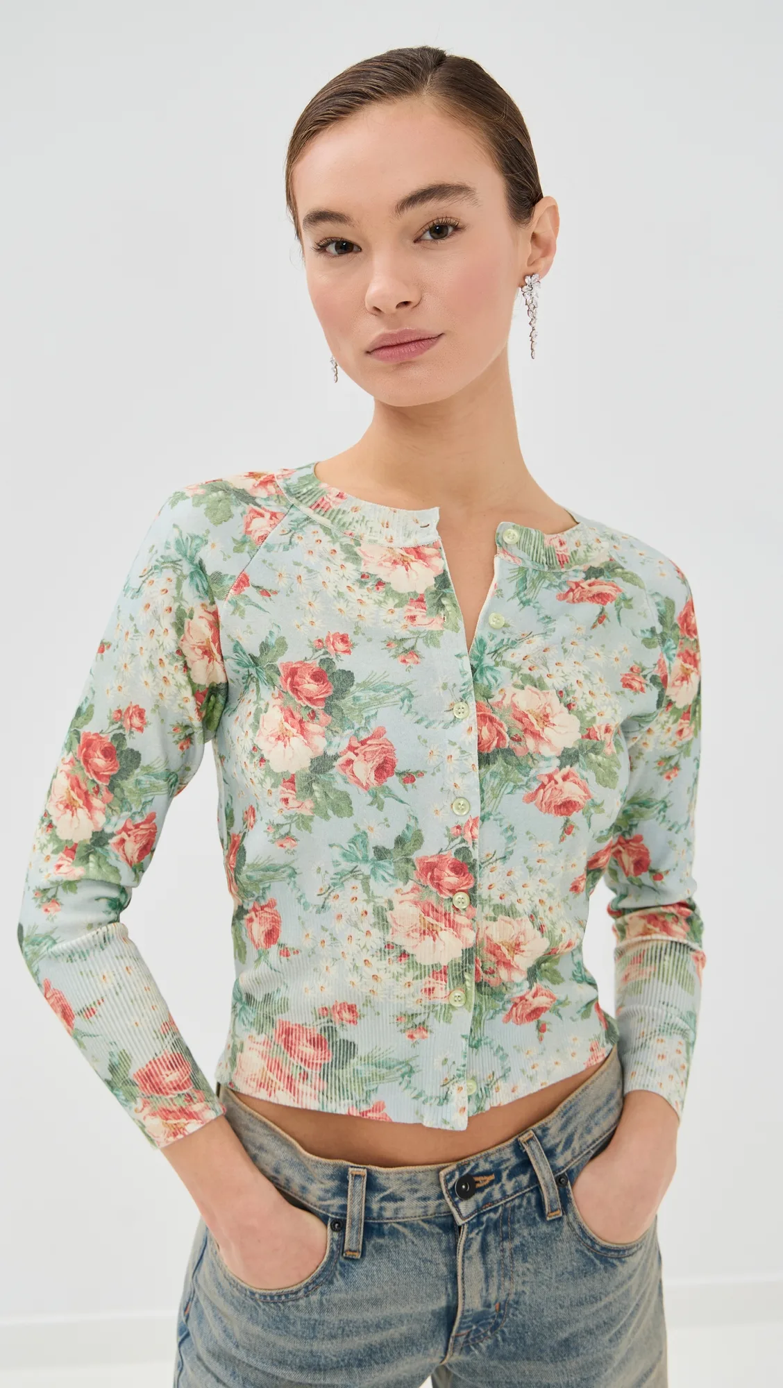 Shrunken Floral Knit Cardigan