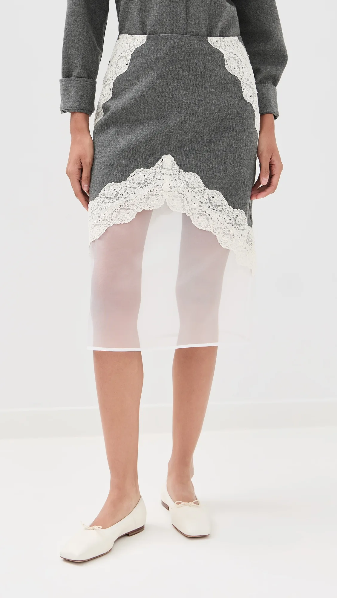 Lace Trim Wool Skirt