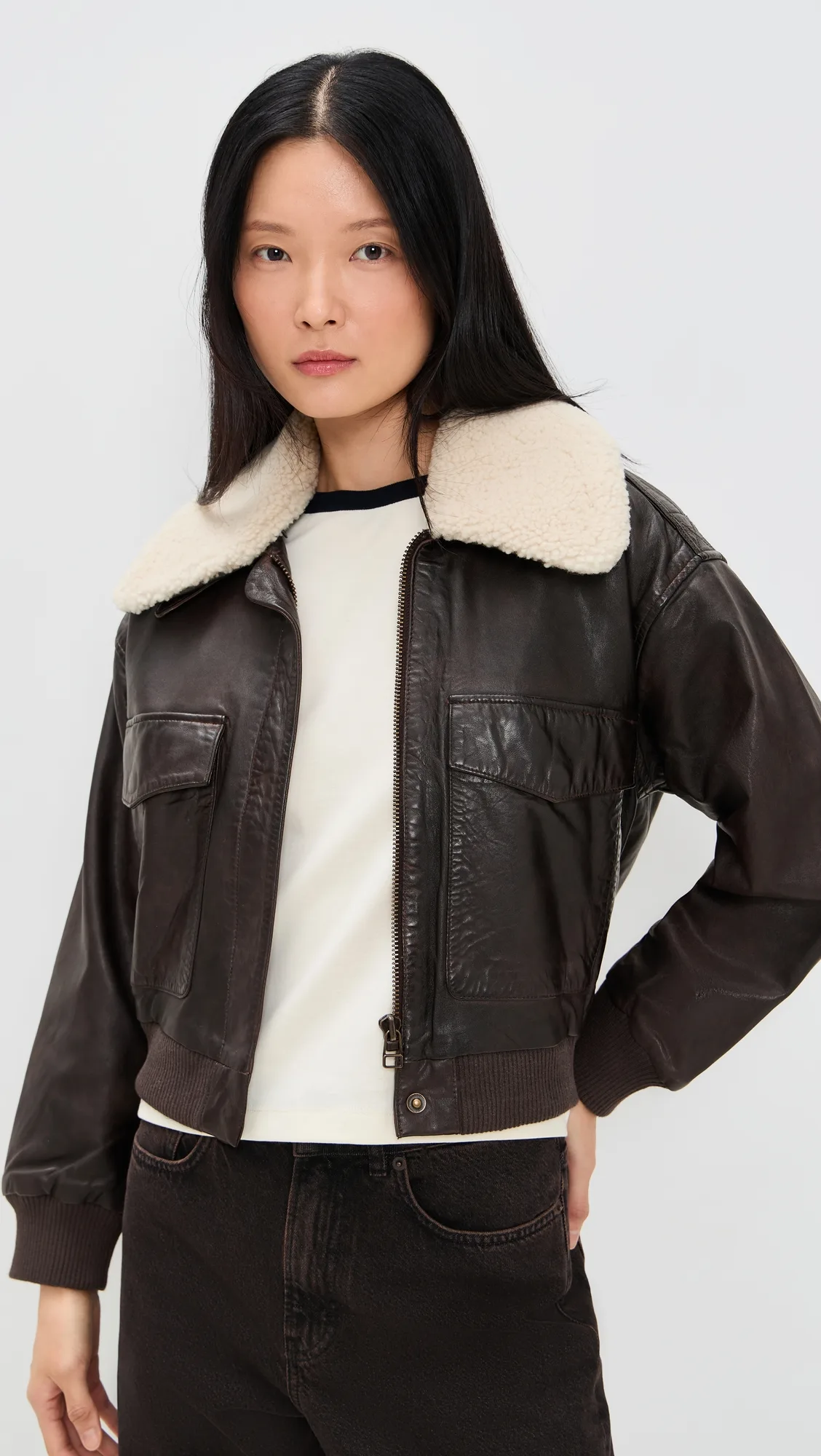 Lenoir Leather Cropped Bomber Jacket