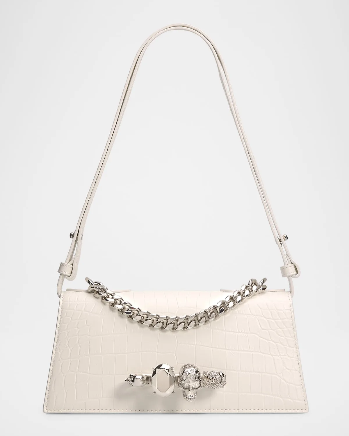 Jeweled Croc-Embossed Leather Shoulder Bag