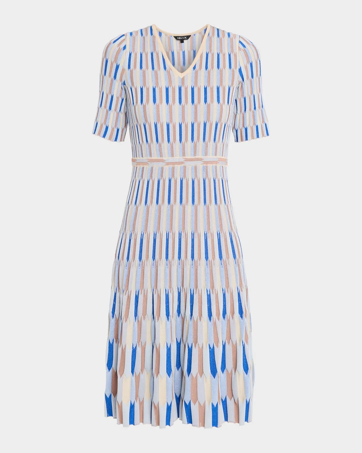 Fit-&-Flare Geometric Soft Knit Midi Dress