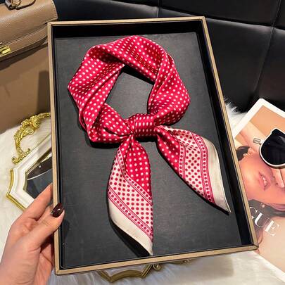 1pc Polka Dot Printed 70cm Silk-Like Small Square Scarf, Versatile Bandana, Waist Belt, Decorative Scarf, Suitable For Daily Wear by SHEIN