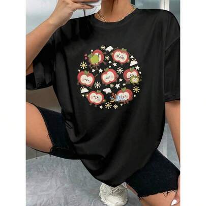 Oversized Sunny Apple Graphic Tee, Love and Deepspace Caleb, Soft Cotton Shirt