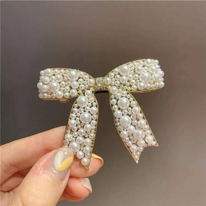 Luxury Faux Pearl Bow Hair Clip, Bowknot Faux Pearl Hair Accessory