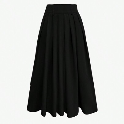 High-Waisted Long Pleated Casual Skirt