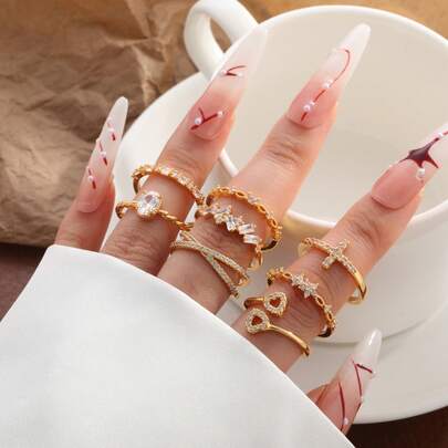 8Pcs 14K Gold Plated Non-Tarnish Stackable Rings, Dainty Wedding Bands, Engagement Rings Simple Cubic Zirconia Thumb Rings