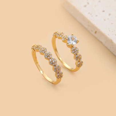 2pcs Cubic Zirconia Decor Ring