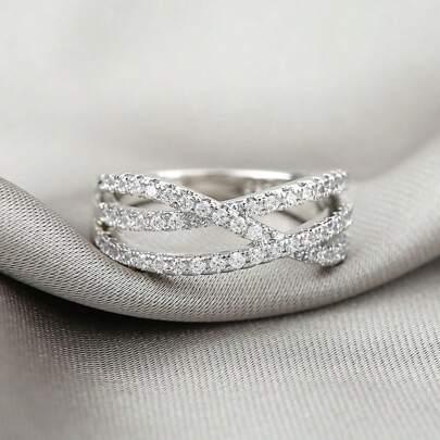 Full Rhinestone Bright Cubic Zirconia Copper Ring