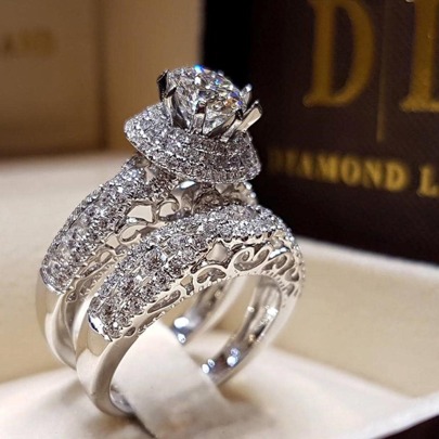 2pcs/set Cubic Zirconia Decor Ring