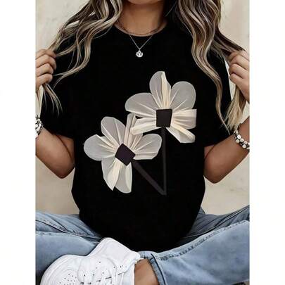 Short Sleeve T-Shirt with Daisy Flower Print